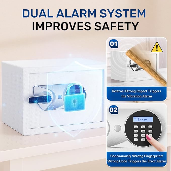 BlackSmith Biometric Safe 1.0 Cub Digital Home Security Safe with LCD Display Dual Alarm System Mute Mode Quick Access Fingerprint Recognition Lock Box for Money Jewelry, White