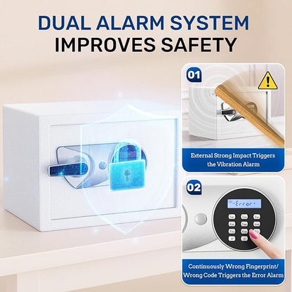 BlackSmith Biometric Safe 1.0 Cub Digital Home Security Safe with LCD Display Dual Alarm System Mute Mode Quick Access Fingerprint Recognition Lock Box for Money Jewelry, White