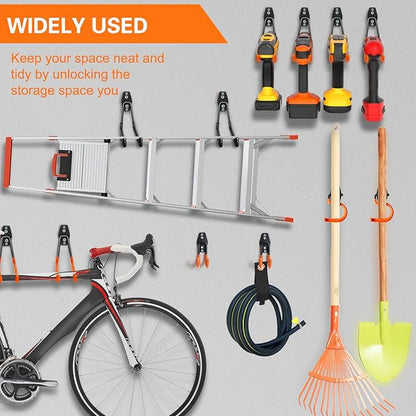 18 Pack Garage Hooks Heavy Duty Utility Steel with Anti-Slip Coating Wall Mount Storage Organizer for Hanging Power and Garden Tools, Ladders, Hose, Bikes, Ropes, Bulk Items, and More