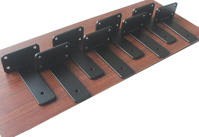 2 Pack - 5 inch Black Hidden L Shelf Bracket (1/5 Inch Thicked) Iron Floating Shelf Brackets Rustic Industrial Metal Brackets for Shelf Support