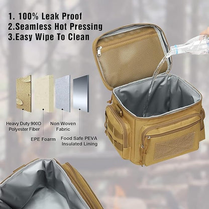 ATRIPACK Lunch Box for Men, Tactical Lunch Bag MOLLE Webbing Leakproof Insulated Large Lunch Cooler Women Adult Meal with Adjustable Shoulder Strap Durable Lunch Pail (Brown)