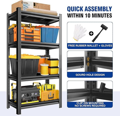 Metal Garage Shelving Unit,Heavy Duty 4-Tier Adjustable Storage Shelves,3000 lbs Capacity,Industrial Shelves for Heavy Tools and Equipment,for Garage,Basement (Black, 35.4" Wx13.8 Dx63 H)