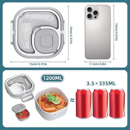 All-in-one Stainless Steel Bento Box with Insulated bag,Leak-Proof,1-Tier Bento box,Lunch Box With Portable Sauce Pod and Cutlery-for Kids/Toddler,Dishwasher Safe,White