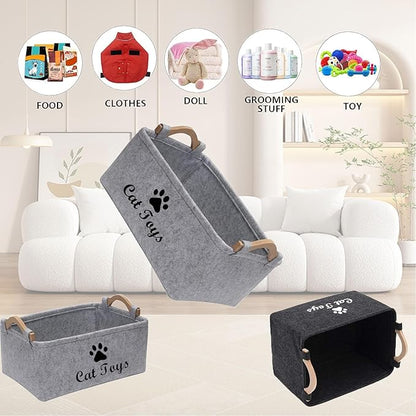 CozyCove Felt pet Toy Box Collapsible Pet Supplies Storage Basket cat toy box storage basket chest organizer，Fabric Storage Bin for Organizing Pet Toys, Blankets, Leashes, and Food grey pet Toy Box