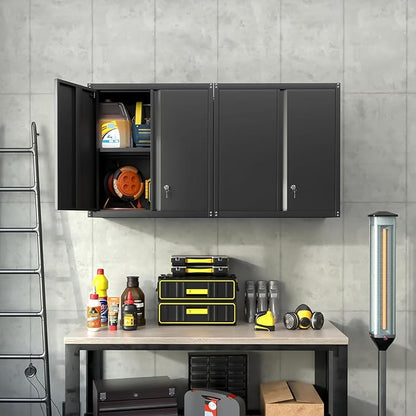 LUCYPAL Garage Storage Cabinet,27.95" H Metal Wall Cabinet with Locking Doors and Adjustable Shelves,Steel Garage Wall Mounted Cabinets for Home Office,Kitchen,Basement,Black