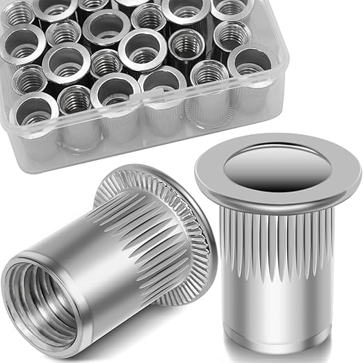 3/8''-16 UNC Rivet Nut, 28Pcs 304 Stainless Steel Flat Head Rivnut Threaded Insert Nutsert