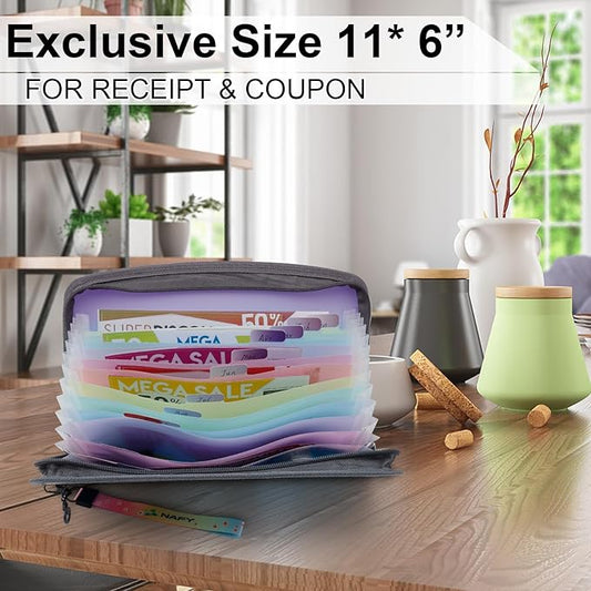 NAFY Small Accordian File Organizer, A5 Check Size 13 Pockets Coupon Receipt Holder Organizer with Zipper, 11X7 Inches Accordion Expanding Folder Wallet for Coupon, Receipt, Bills, Cash(Lilac)