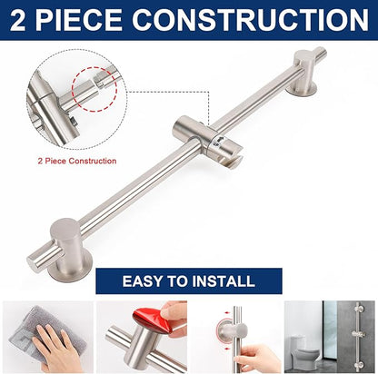 NearMoon Shower Slide Bar with Height/Angle Adjustable Handheld Shower Holder, Bathroom SUS 304 Stainless Steel Shower Head Holder for Bath (Adhesive, Brushed Nickel)