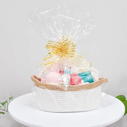 ABenkle Small Basket with Handles - Decorative Durable Rope Woven Storage Bin Shelf Storage Organizer Cube, Easter Baby Gift Basket, 12"x8"x5"