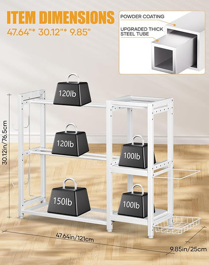 3-Tier Dumbbell Rack Stand Only - Adjustable Weight Rack for Home Gym, Heavy-Duty Weight Stand for Dumbbells Kettlebells Foam Roller Yoga Mats, Workout Equipment Storage Organizer With Hooks