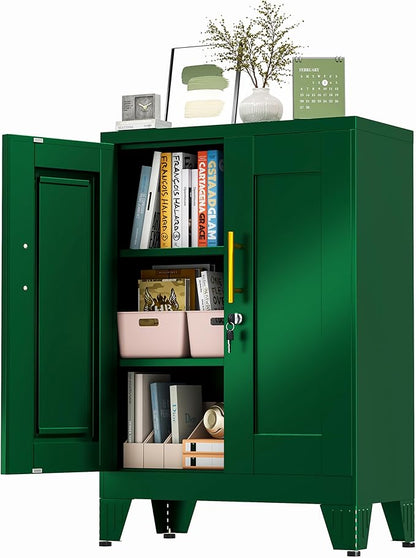 Green Sideboard Buffet Cabient, 35.83" Steel Kitchen Pantry Storage Cabinet with 2 Doors and 2 Adjustable Shelves, Bathroom Floor Storage, Freestanding Cupboard for Office/Kitchen/Home