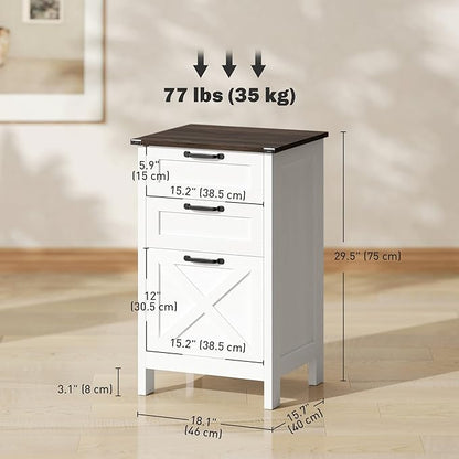 HOMCOM 3 Drawer File Cabinet with Silent Slides, Vertical Filing Cabinet for Hanging A4/Letter Size, Rustic Farmhouse Printer Stand with Storage for Home Office, Distressed White