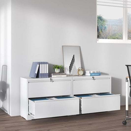 2 Drawer Lateral File Cabinets Office Metal Filing Cabinet Steel Storage Cabinet with Lock Wide Horizontal Filing Cabinets for Hanging Files Legal/Letter/A4 Size Assembly Required