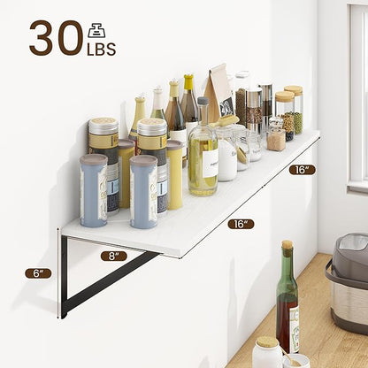 Fun Memories Deep Floating Shelves for Wall, 16W x 8D Wall Mounted Shelves Set of 2, Wide Display Ledge Shelf with Sturdy Metal Brackets for Living Room, Bathroom, Bedroom and Kitchen, White