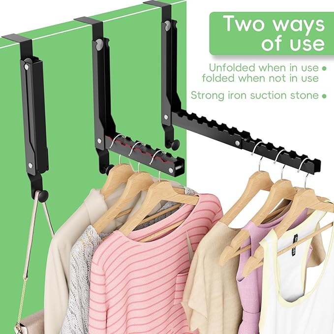 Over The Door Hooks, Extended Over The Door Clothes Hanger with 11 Ridges,Space-Saving Over The Door Rack,Door Hooks for Hanging Clothes,Larger Capacity Over The Door Hanger (1, Black(Update))