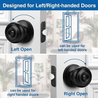 Sopoby Privacy Door Knob, 5 Pack Matte Black Round Keyless Doorknobs Interior/Exterior Lockset, Privacy Locking Door Knobs for Bedroom/Bathroom, Black Modern Design Door Hardware
