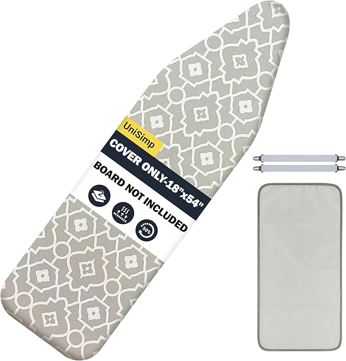 Ironing Board Cover and Pad 18"x54" Extra Thick Natural Cotton Scorch & Stain Resistant Iron Board Cover Extra large Iron Board Cover with Fasteners Heavy Duty Heatproof Elastic Edge Geometric