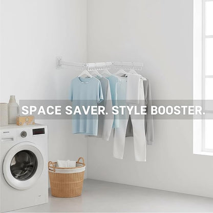 Clothes Drying Rack Wall Mounted,Collapsible & Retractable Laundry Hanging Rack, Space-Saving Indoor Outdoor Clothes Rack for Laundry Balcony Bedroom Bath Room (White)