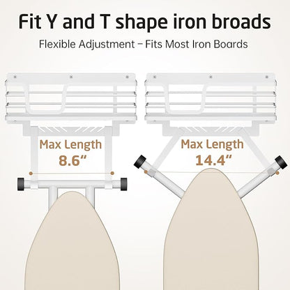 KES 90lb Heavy-Load Ironing Board Hanger Wall Mount, One-Piece Metal Frame Ironing Board Holder with T&V Shaped Hooks, Extra Large Storage Basket, No Breaking Sturdy Screws Included, White, HIR502-WH