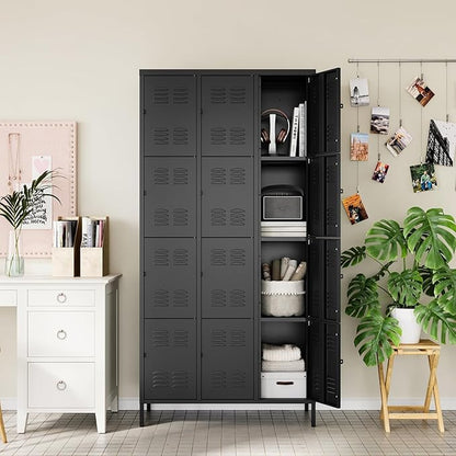 Letaya Metal Lockers for Employees-12 Door Storage Locker with Shelves and Lockable Steel Cabinet for School,Gym,Office,Staff (Black, 12 Door)
