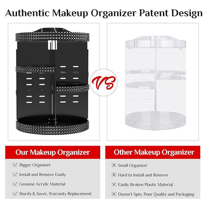 Black 360 Makeup Organizer Degree Rotating, 7 Layers Large Capacity Cosmetic Storage, Acrylic Makeup Organizers, Organizador De Perfumes Fits Makeup Brushes, Lipsticks, Bathroom, Black