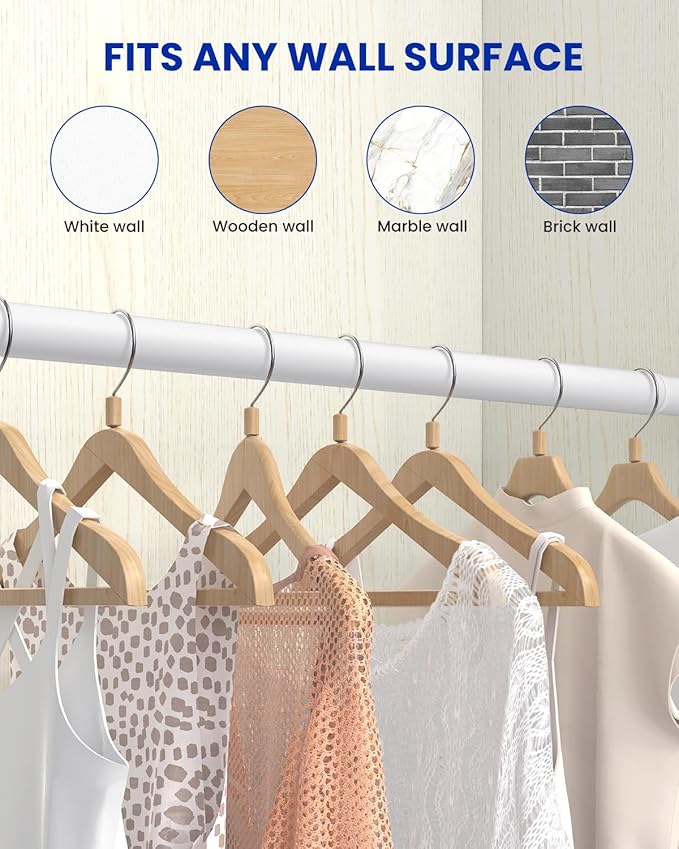 Closet Rods for Hanging Clothes, 17 to 28 Inches Stepless Adjustable Metal Closet Rod, 1.3 Inches Heavy Duty Clothes Hanging Rod for Closet Wardrobes Laundry RV, White