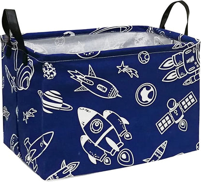 Rectangle Gift Storage Basket Home Shelf Storage Basket Organizer Box Clothes Laundry Hamper Nursery Basket Laundry Basket with Handles (Spacecraft)