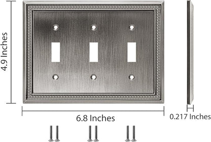 Henne Bery Sunken Pearls Heavy Duty Decorative Wall Plate Switch Plate Outlet Cover (Triple Toggle, Heirloom Silver)