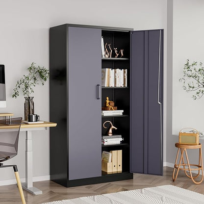 Metal Storage Cabinet with Lock,71" Garage Cabinets with 2 Doors and 4 Adjustable Shelves, Steel Locking Caninets Tall Tool Storage Caninet, Lockable File Cabnet for Home Office, Pantry