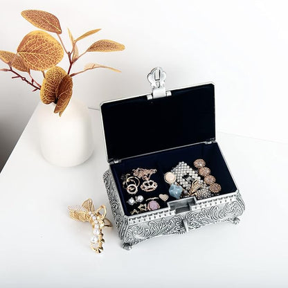 Feyarl Vintage Jewelry Trinket Box Earring Ring Treasure Chest Case Necklace Organizer Storage Decorative Keepsake Box for Girl Woman Christmas Gift Home Deco(6.7 x 4.7 x 3.5 inch)