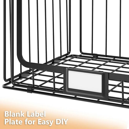 5-Tier Hanging Laundry Room Organizer with Label Cards, Foldable Wire Shelf Basket with 4 Rotating Hooks, Stacked Storage Rack for Laundry Rooms, Closet and Pantry, Black Metal