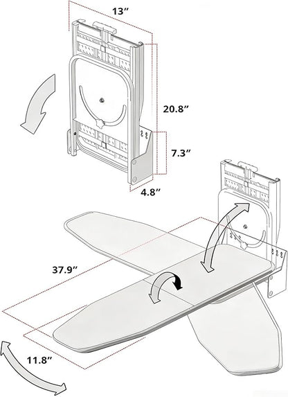 Nisorpa Wall Mounted Ironing Board 37.9" x 11.8" Fold Away 180° Swivel Iron Board with Heat Resistant Cover in Wall Ironing Board Space Saving for Home Laundry Room