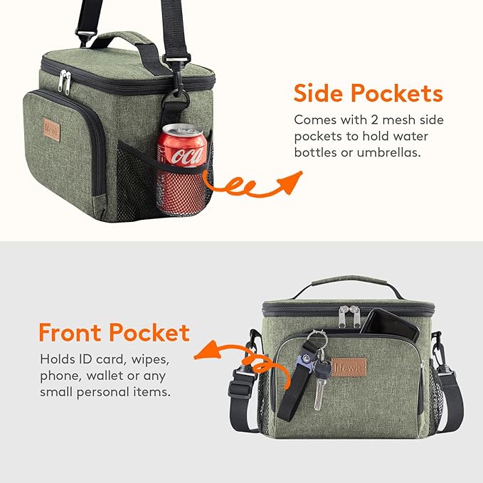 Lifewit Reusable Insulated Lunch Bag, Portable Cooler Freezable Soft Lunchbox Leakproof with Adjustable Shoulder Strap for Men Women Adult for Work Picnic or Travel, 9L 12 Can, Dark Green