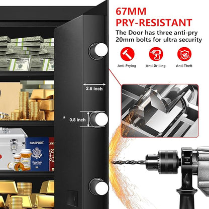 5.2 Cuft Large Safes for Home Use Water and Fireproof, Digital Security Fire Safe Box with Programmable Keypad, Spare Keys & Removable Shelf, Anti-Theft Document Safe for Money, Medicine and Valuables
