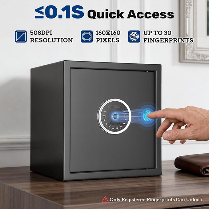 BlackSmith Biometric Safe Box 1.5 Cubic Feet Auto-Open Home Fingerprint Safe with Touchscreen Keypad Triple Alarm Security Safe with Fireproof Bag for Home, Office, Hotel