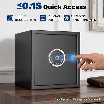 BlackSmith Biometric Safe Box 1.5 Cubic Feet Auto-Open Home Fingerprint Safe with Touchscreen Keypad Triple Alarm Security Safe with Fireproof Bag for Home, Office, Hotel