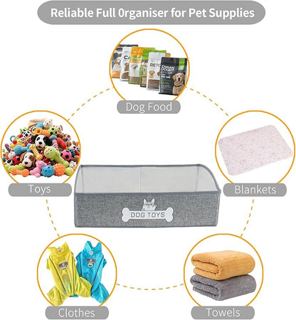 JIABEIUS Dog Toy Box, Foldable Dog Toy Storage Organizer, Fabric Toy Basket with Handle, Pet Storage Box for Pet Supplies, Dog and Cat Toys, Collars, Clothes, Treats, (Grey)