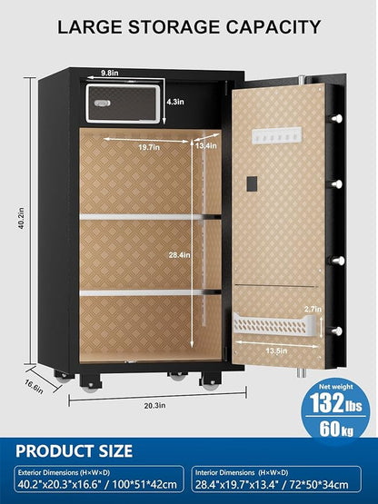 TIGERKING 7.2 Cu Ft Large Home Security Safe – Solid Steel Jewelry Cabinet, Touchscreen Keypad, Adjustable Shelves, Easy to Use, Anti-Theft Protection, Perfect for Families (Black, Classic Style)