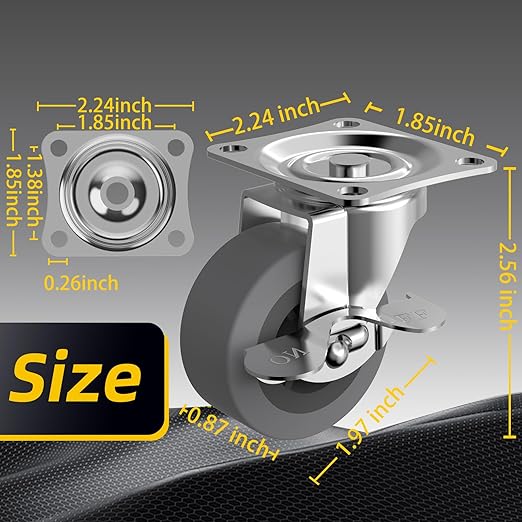 2" Caster Wheels, Casters Set of 8, Heavy Duty Casters with Brake, Locking Castors with Rubber Wheel，Plate Swivel Caster Wheels for Furniture Cart and Workbench,Pack of 8