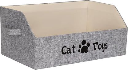19.7 in Cat Toy Bin, Cat Toy Storage Box Kitten Toy Basket Collapsible Pet Supplies Storage Chest Holder Organizer with Handles for Organizing Dogs Cats Toys Clothes Accessories, Gray
