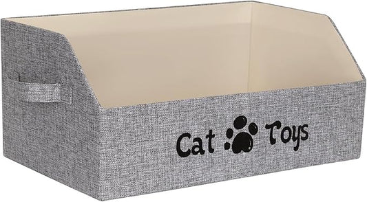 19.7 in Cat Toy Bin, Cat Toy Storage Box Kitten Toy Basket Collapsible Pet Supplies Storage Chest Holder Organizer with Handles for Organizing Dogs Cats Toys Clothes Accessories, Gray