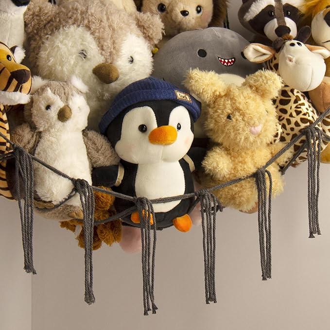 Stuffed Animals Hammock Net Corner-Hanging Stuff Animal Toy Storage Organizer for Plush Plushie Room Bedroom Nursery Decor Toy Storage Organization