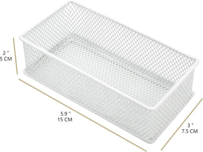 Annova Mesh Stackable Drawer Cabinet and Shelf Organizer Bins Storage Basket School Office Supply Holder Tray- Set of 2 (White, 3x6x2 Inch)