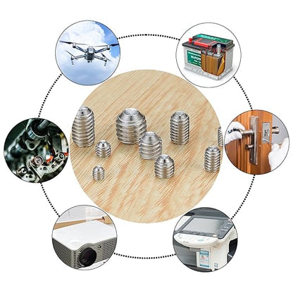 240 Pcs Set Screws Assortment Kit (M3, M4, M5, M6, M8) with Allen Keys–Durable Metric Cup Point 304 Stainless Steel for Bathroom Fixtures, Light Fixture Screws,Door Knobs, Faucets, Plumbing, and More
