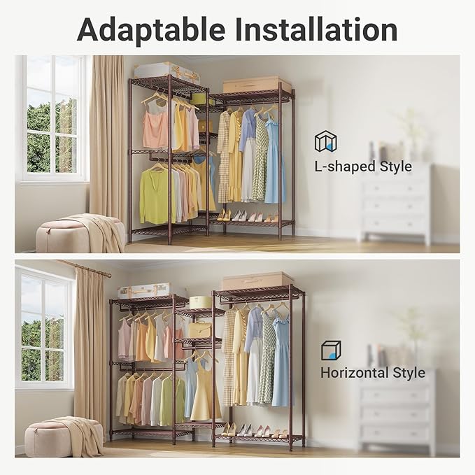 VIPEK Classic V6 Wire Garment Rack Heavy Duty Clothes Rack for Hanging Clothes, 5 Tiers Freestanding Closet Rack Large Size Metal Clothing Rack with 7 Shelves & 4 Hanging Rods, Max Load 850LBS, Bronze