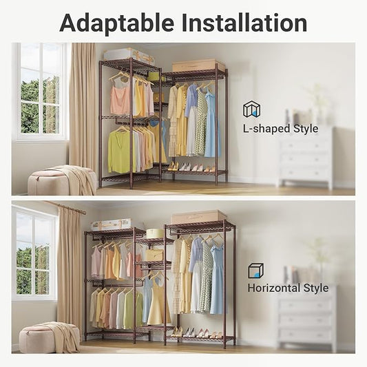 VIPEK Classic V6 Wire Garment Rack Heavy Duty Clothes Rack for Hanging Clothes, 5 Tiers Freestanding Closet Rack Large Size Metal Clothing Rack with 7 Shelves & 4 Hanging Rods, Max Load 850LBS, Bronze