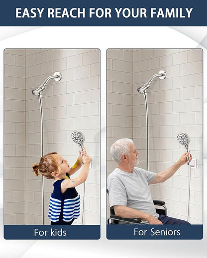 Handheld Shower Head Holder Super Strong Adhesive No Drill Adjustable Wall Mount for Hand Held Wand, Ideal for Kids, Elderly, and Short Users (Brushed Nickel)