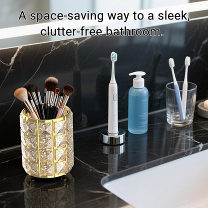 LUGUNU Makeup Brush Holder with Golden Silver Crystal Bling – Elegant Vanity Organizer for Brushes, Pens & Pencils, Ideal for Bathroom or Office Countertop(2Pack)