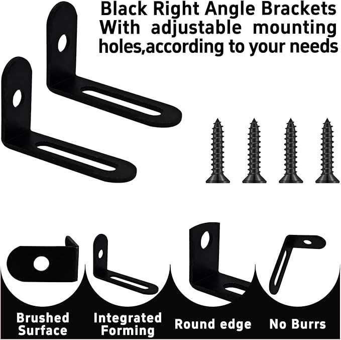 20Pcs 1.5"x1"x0.5"Adjustable Right Angle Brackets, Metal L Bracket Heavy Duty 90 Degree Corner Fastener L-Shape Corner Brace Support Black Shelf Bracket