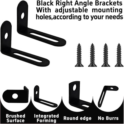 20Pcs 1.5"x1"x0.5"Adjustable Right Angle Brackets, Metal L Bracket Heavy Duty 90 Degree Corner Fastener L-Shape Corner Brace Support Black Shelf Bracket